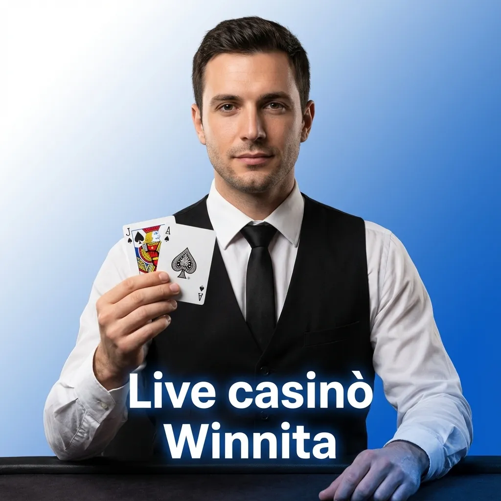 Schermata live casinò Winnita con croupier in streaming, tavoli di roulette, blackjack, baccarat e game show su ruota