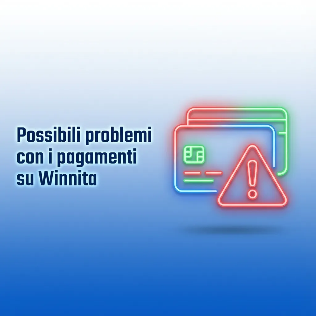 Schermata Winnita con avviso su problemi di pagamento, icone di carta, banca, limiti e verifica documenti