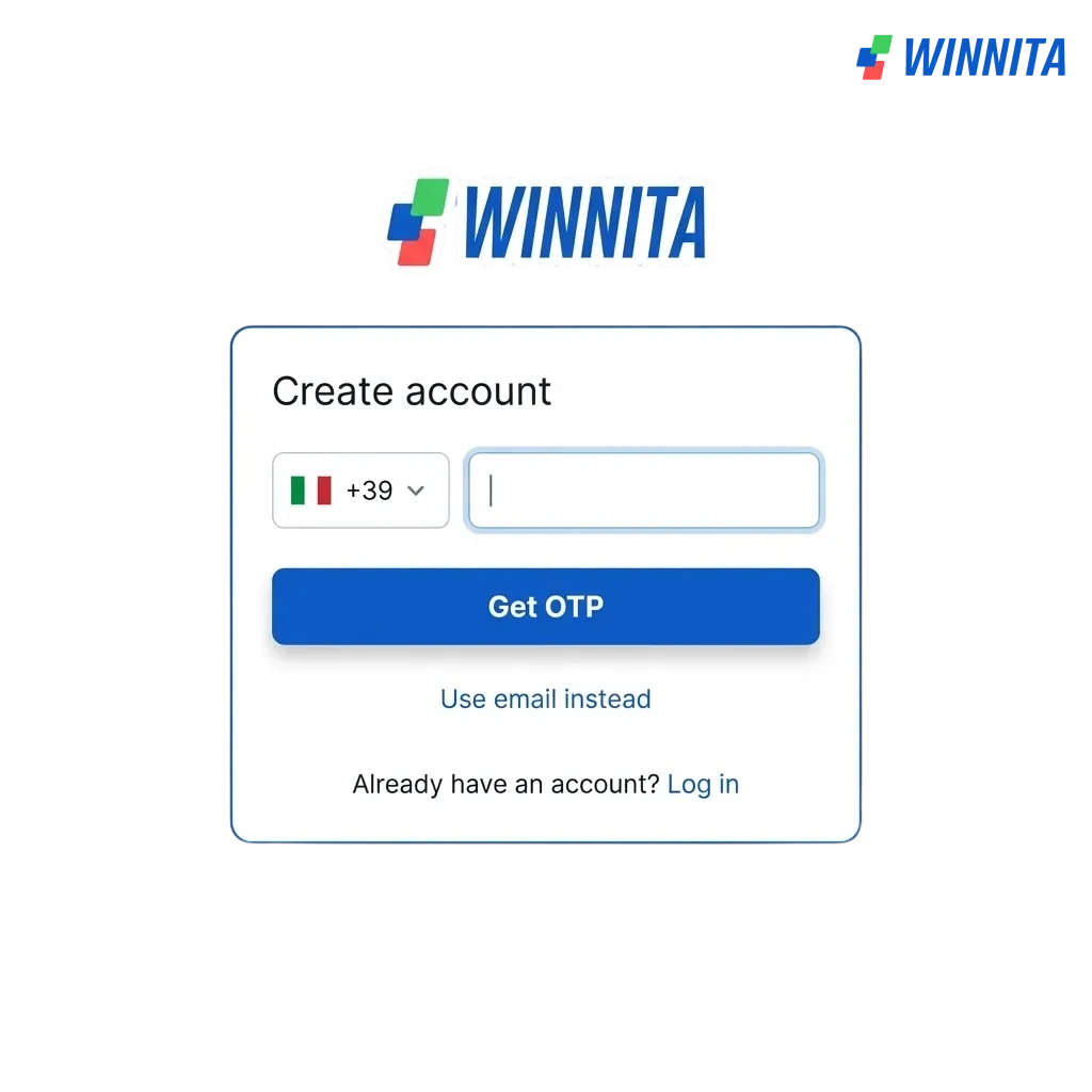 Schermata Winnita con step di registrazione, login e verifica account per casinò online e scommesse sportive