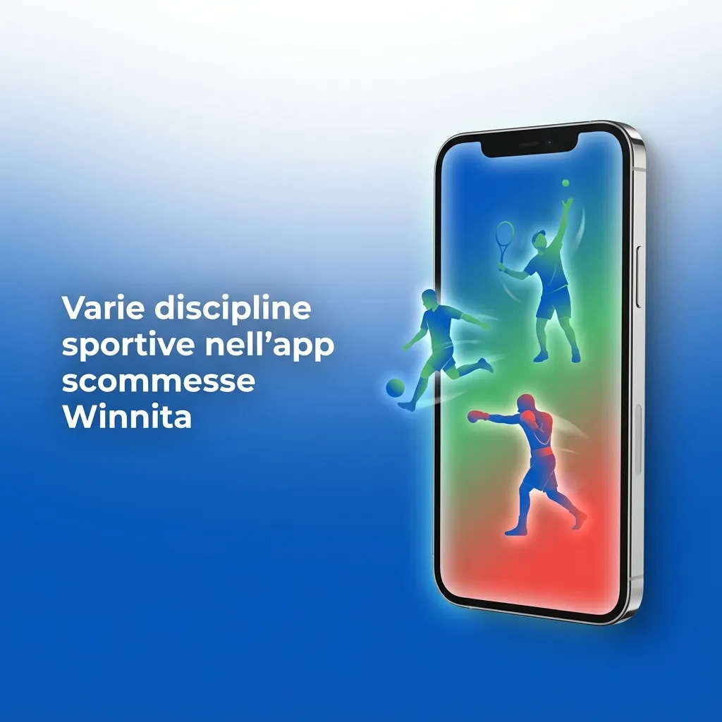 Schermata app scommesse Winnita con elenco discipline: calcio, tennis, basket, volley, motori, hockey, eSport e altri sport