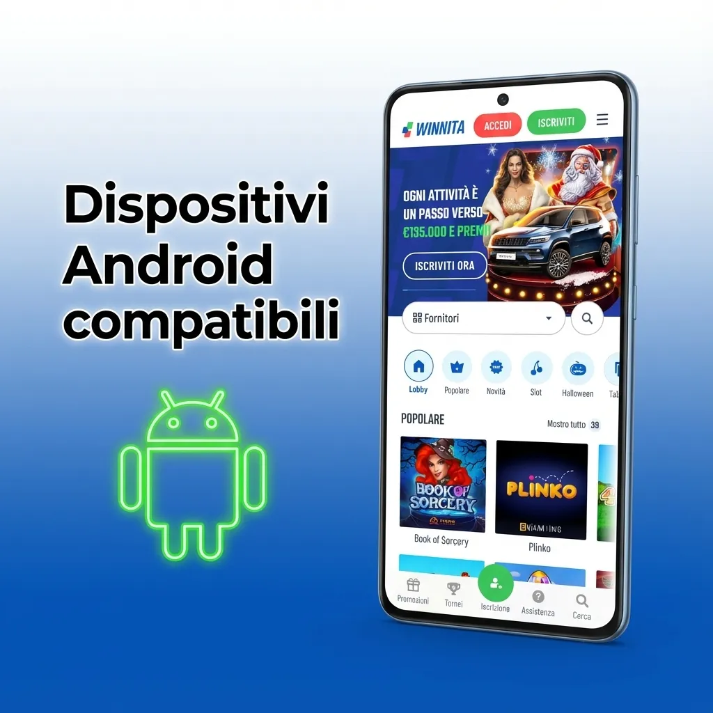 Schermata elenco smartphone Android compatibili con l’app Winnita, con modelli Samsung, Xiaomi, OPPO, OnePlus e altri