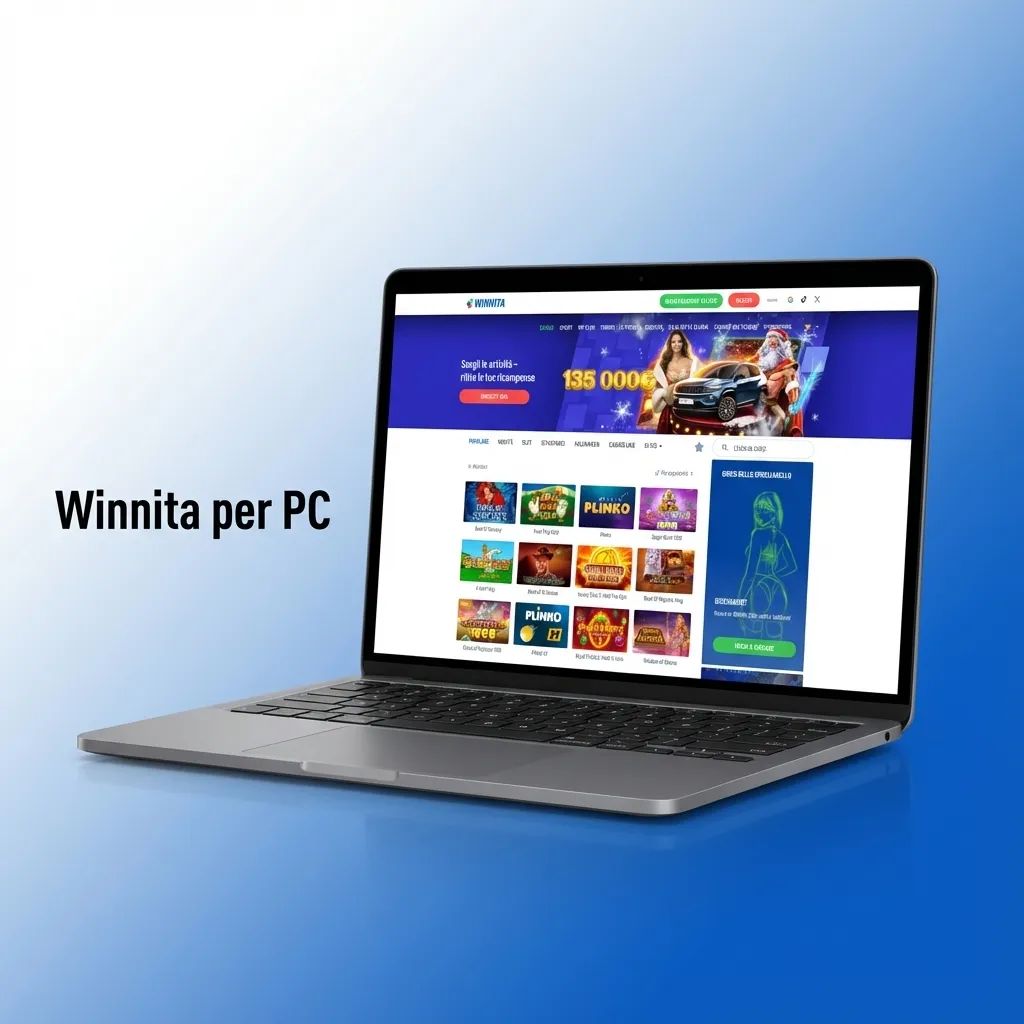 Schermata del sito Winnita aperto su un PC, con giochi di casinò, sport e tavoli live visibili nel browser.